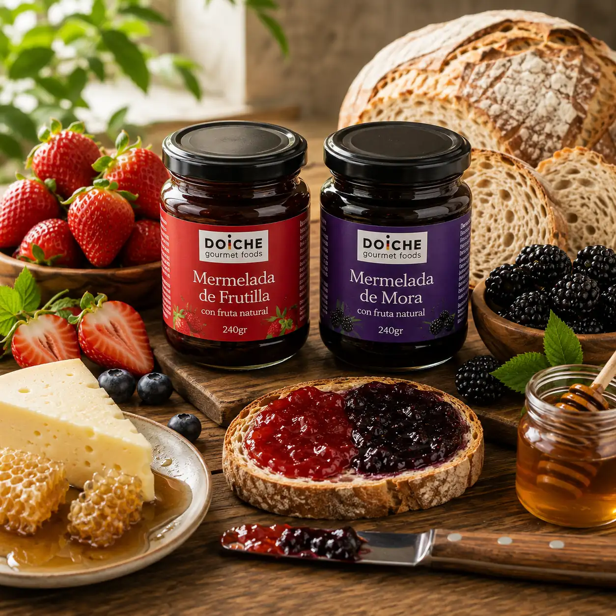 Mermeladas de frutilla y mora Doiche